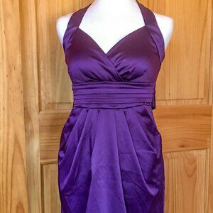 Purple Satin Halter Dress w/ Handmade Shawl - Size 7